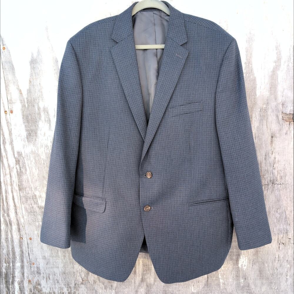 Chaps Herringbone Checked Men's Sport Coat Men's 48R Navy Blue Black